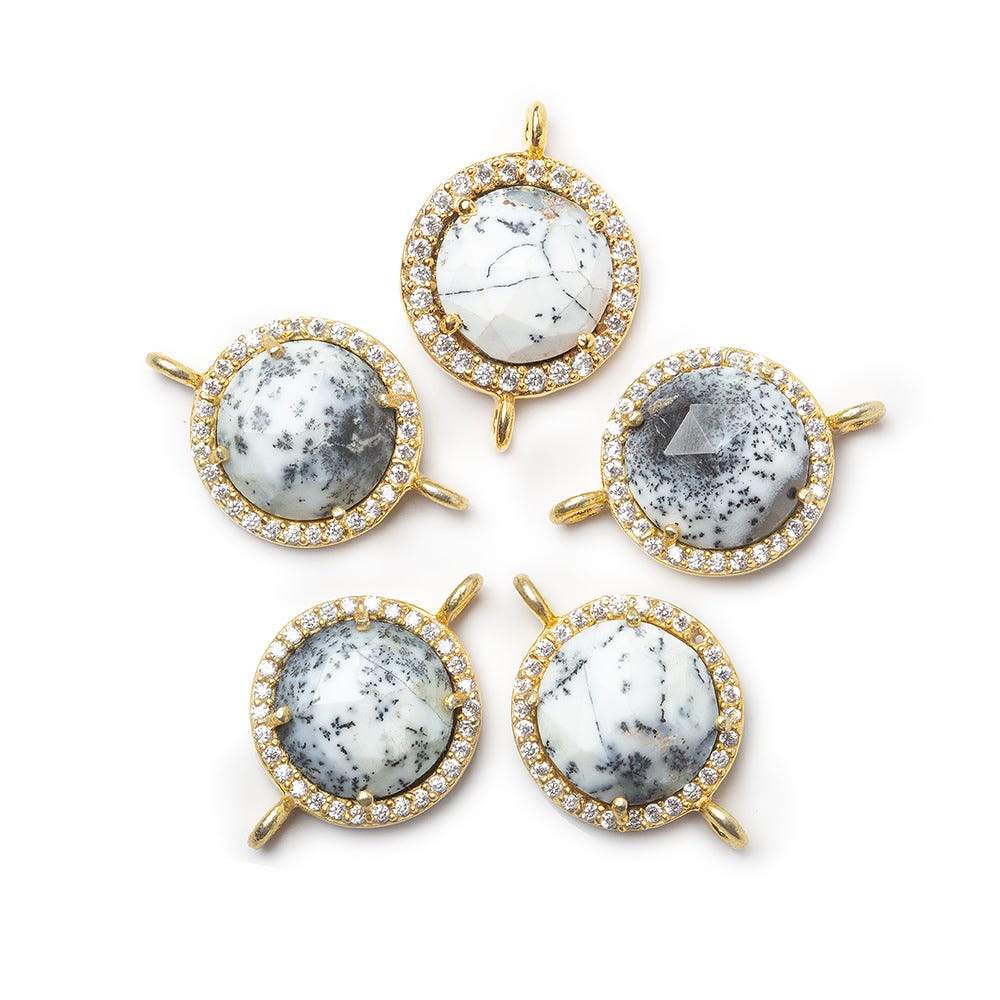 13mm Vermeil CZ Bezel & Dendritic Opal faceted coin Connector 1 piece