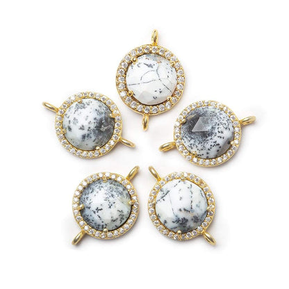 13mm Vermeil CZ Bezel & Dendritic Opal faceted coin Connector 1 piece