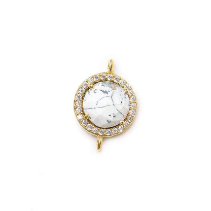 13mm Vermeil CZ Bezel & Dendritic Opal faceted coin Connector 1 piece