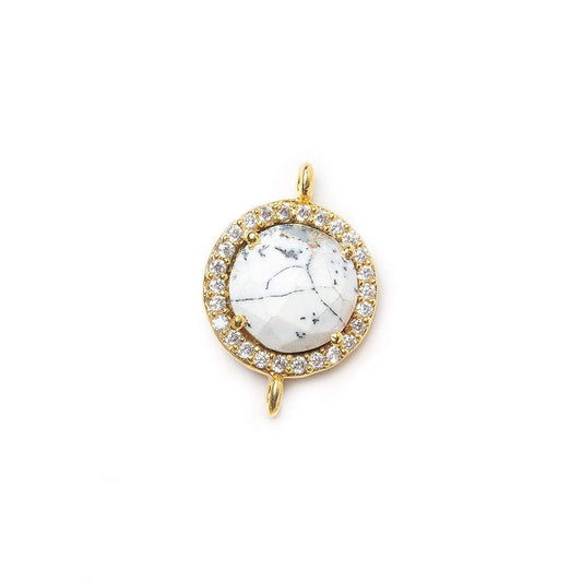 13mm Vermeil CZ Bezel & Dendritic Opal faceted coin Connector 1 piece