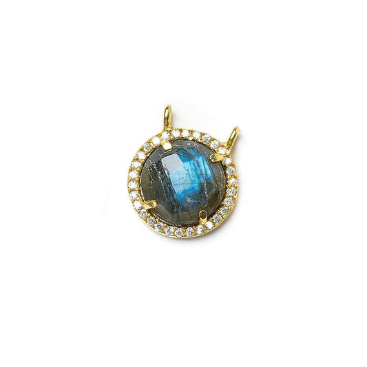 13mm Vermeil CZ Bezel & Labradorite faceted coin Connector 1 piece