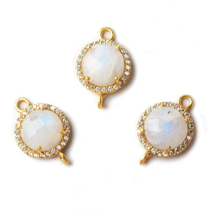 13mm Vermeil CZ Bezel Rainbow Moonstone Coin Connector 1 piece