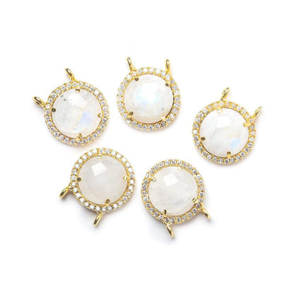 13mm Vermeil CZ Bezel & Rainbow Moonstone faceted coin Connector 1 piece