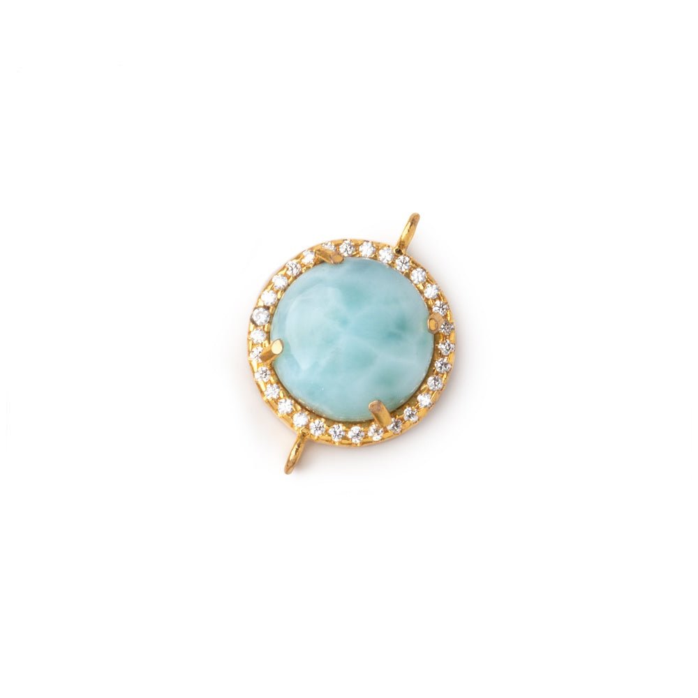 13mm Vermeil CZ Bezel Set Larimar Coin Connector 1 focal piece