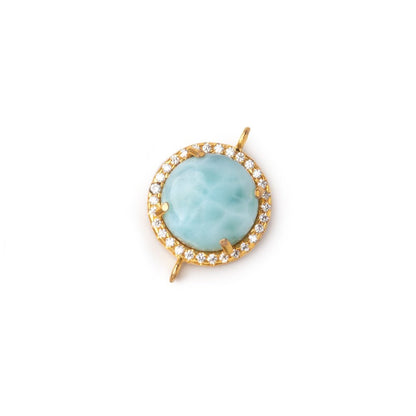 13mm Vermeil CZ Bezel Set Larimar Coin Connector 1 focal piece