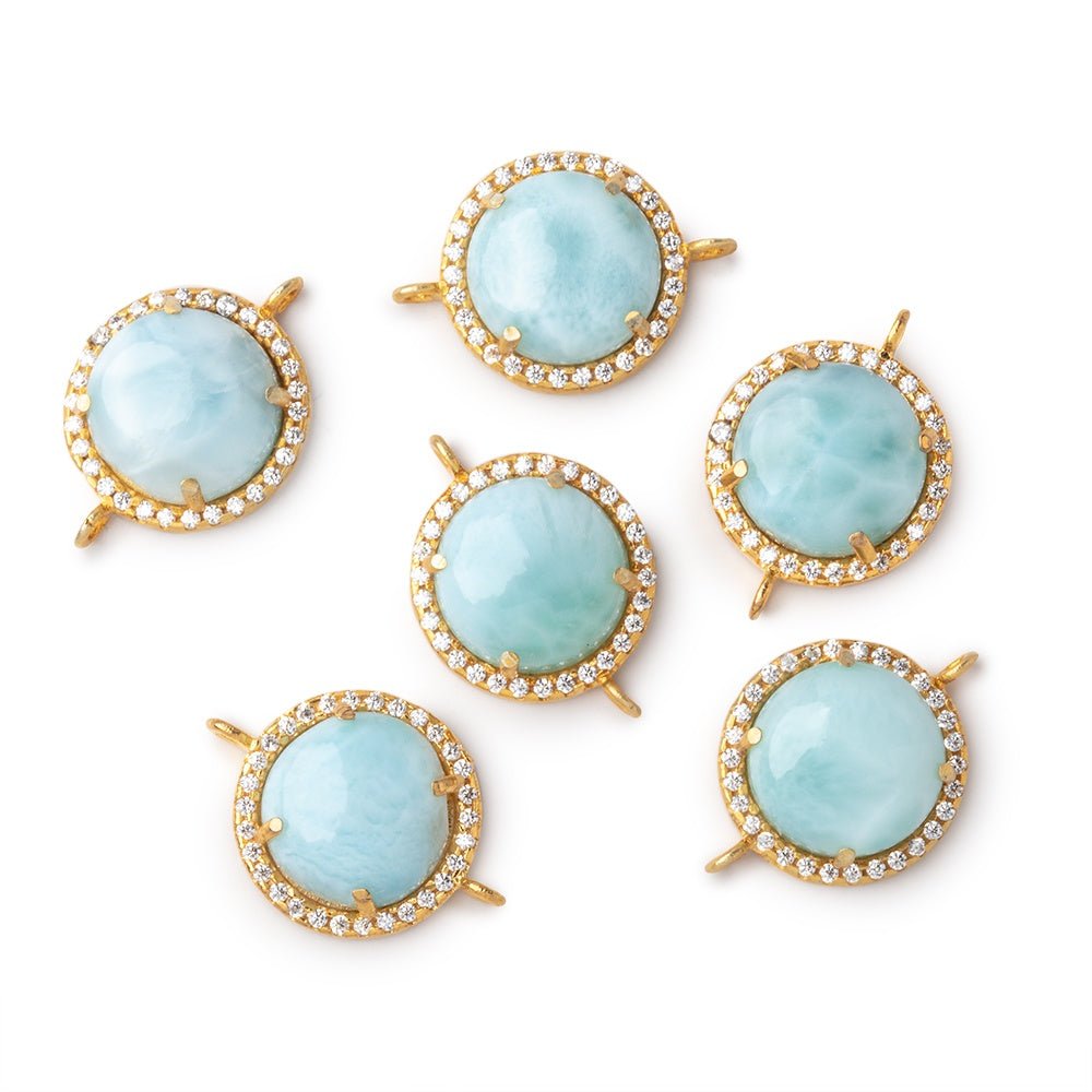 13mm Vermeil CZ Bezel Set Larimar Coin Connector 1 focal piece