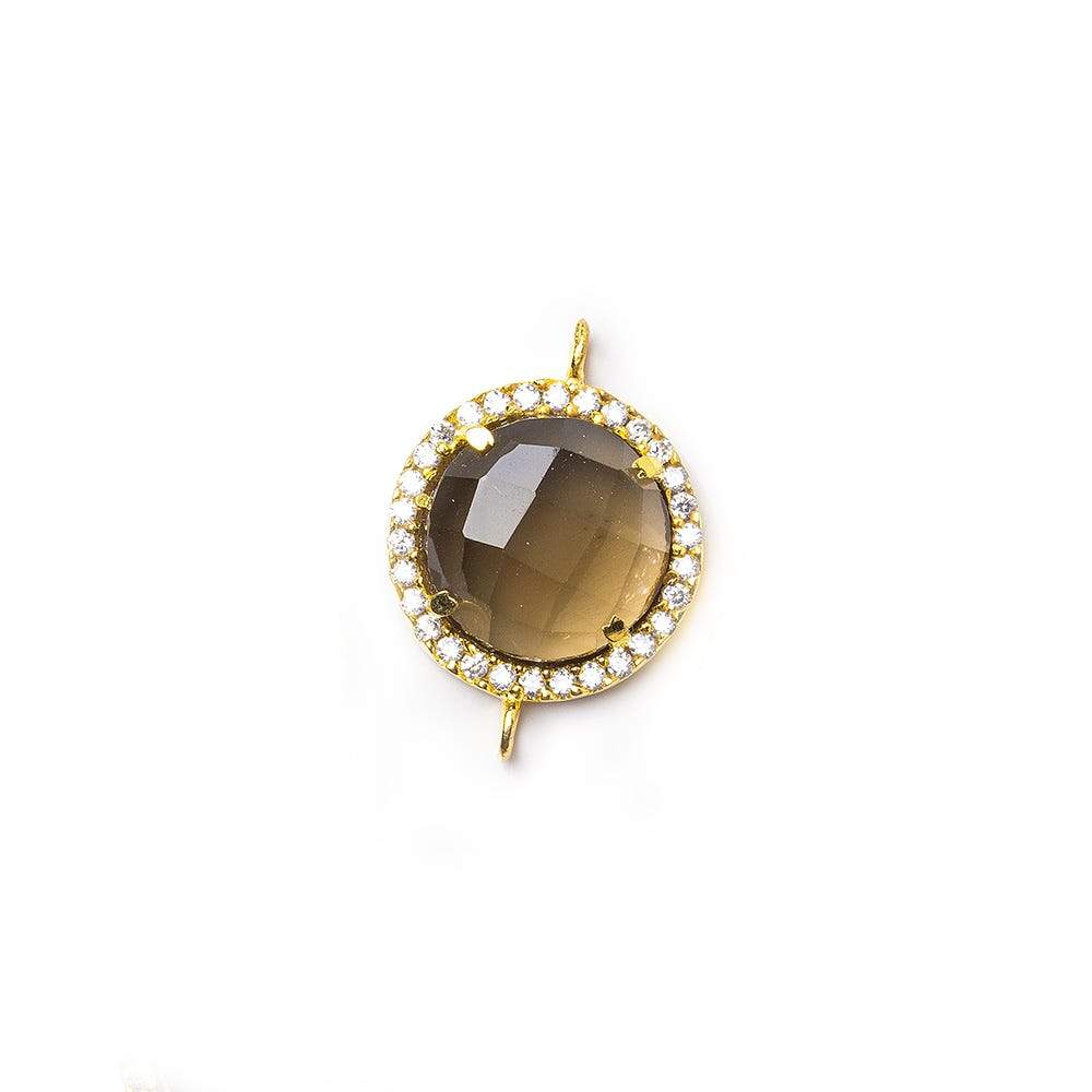 13mm Vermeil CZ Bezel Smoky Hydro Quartz Faceted Coin Connector 1 piece