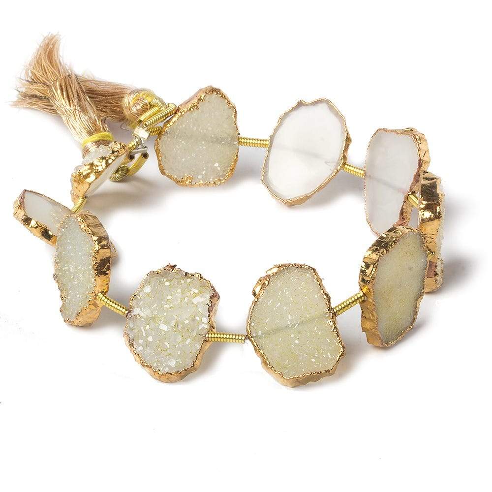 13x10-16x12mm Gold Leafed Warm White Drusy Slice Beads 6.5 inch 10 pieces