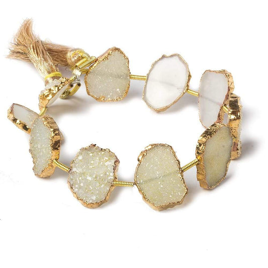 13x10-16x12mm Gold Leafed Warm White Drusy Slice Beads 6.5 inch 10 pieces