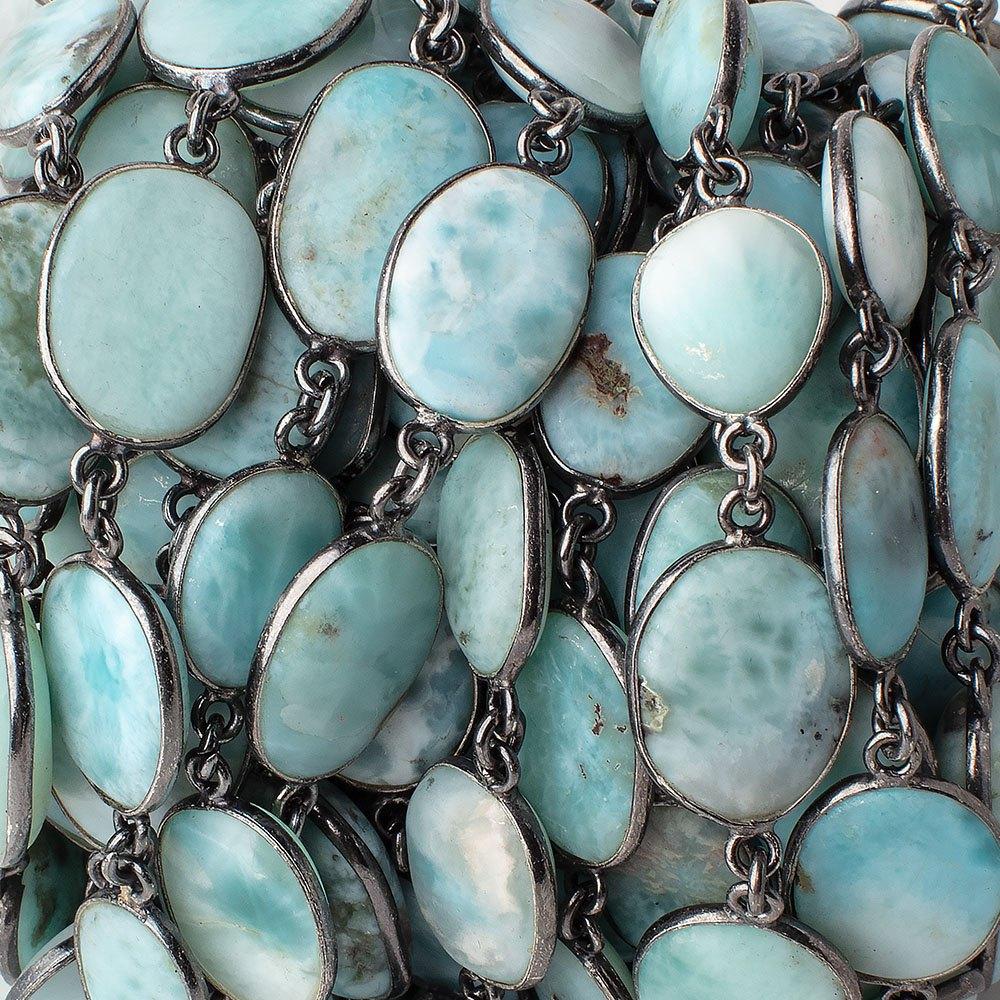 13x10-16x13mm Black Gold .925 Bezel Larimar Plain Nugget Chain by the foot