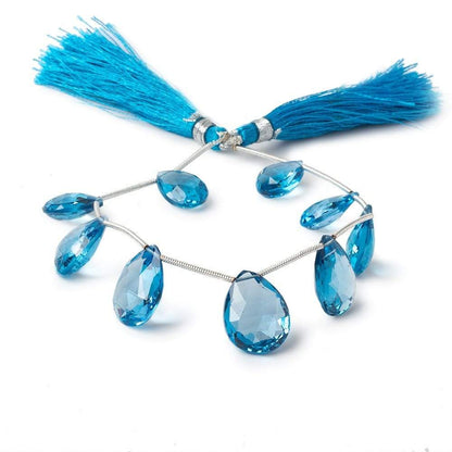 13x10-17x13mm Swiss Blue Topaz Faceted Pear Beads 8 inch 9 pieces AAA