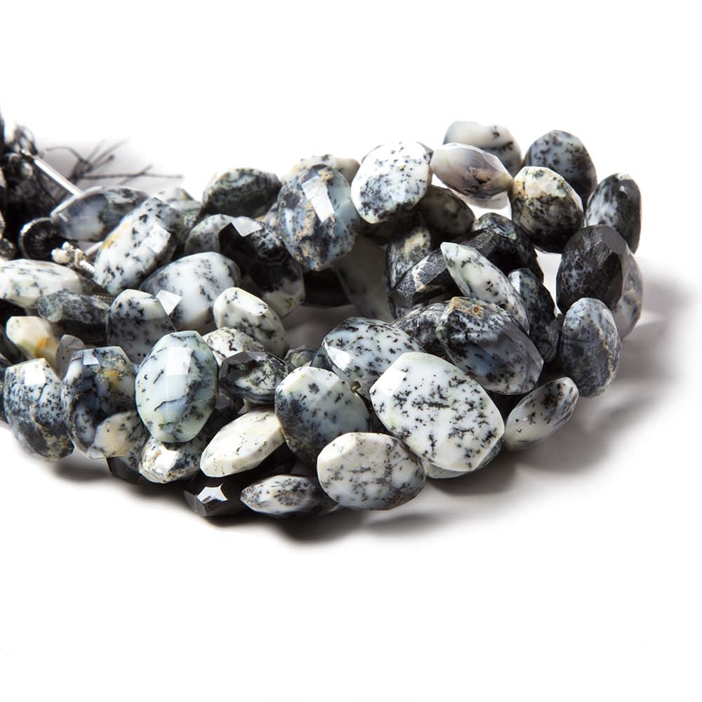 13x10mm Dendritic Opal side drilled Faceted Cushion Beads 7 inch 16 pieces