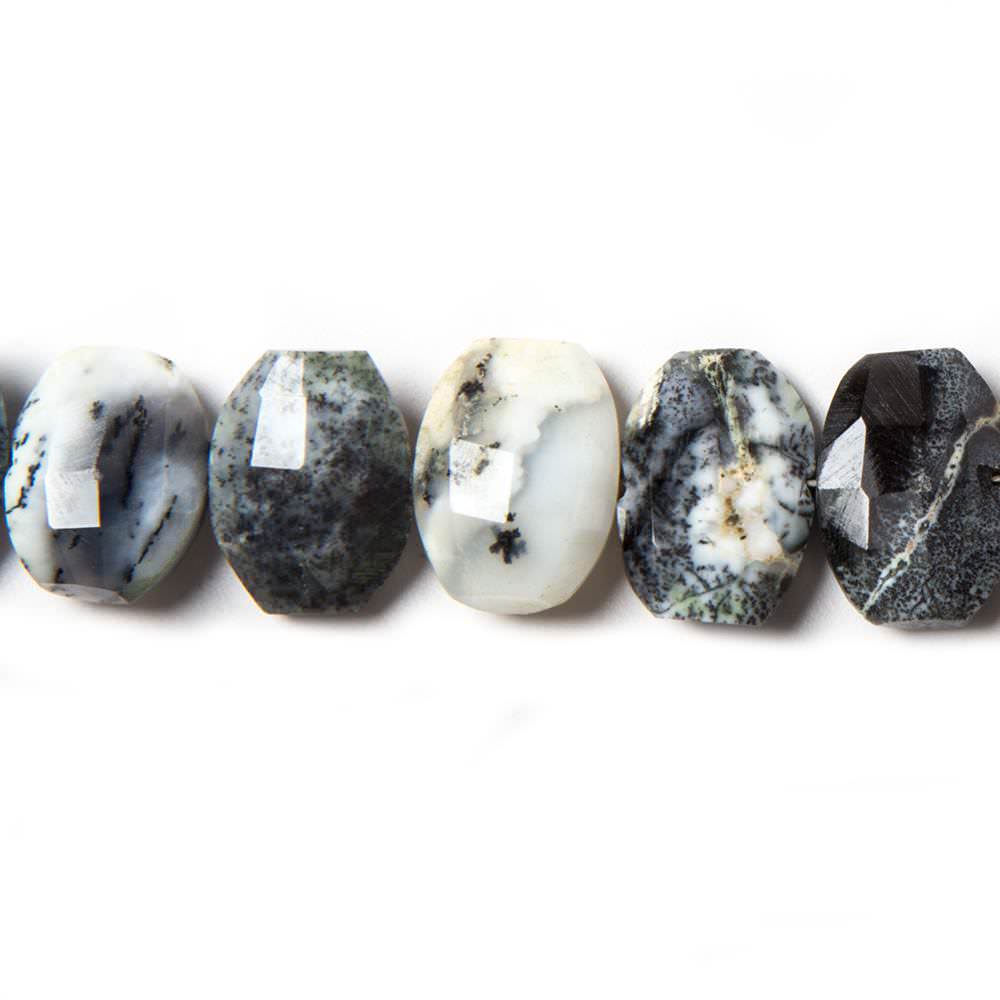 13x10mm Dendritic Opal side drilled Faceted Cushion Beads 7 inch 16 pieces