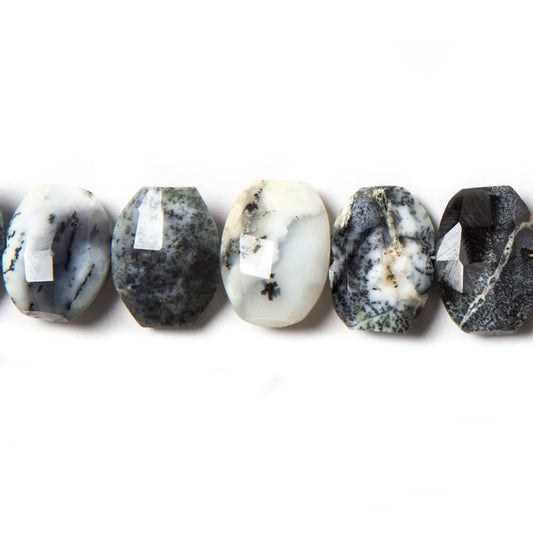 13x10mm Dendritic Opal side drilled Faceted Cushion Beads 7 inch 16 pieces