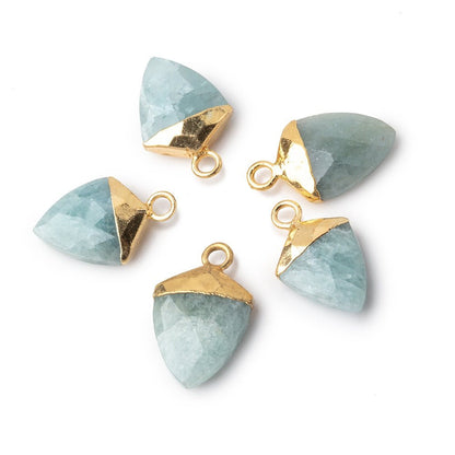 13x10mm Gold Leafed Aquamarine Faceted Shield Focal Pendant 1 piece