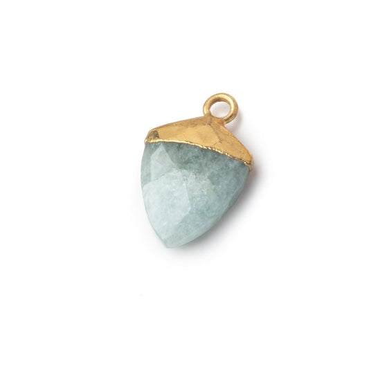 13x10mm Gold Leafed Aquamarine Faceted Shield Focal Pendant 1 piece