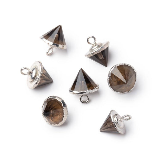 13x10mm Silver Leafed Smoky Quartz Pendulum Pendant 1 piece