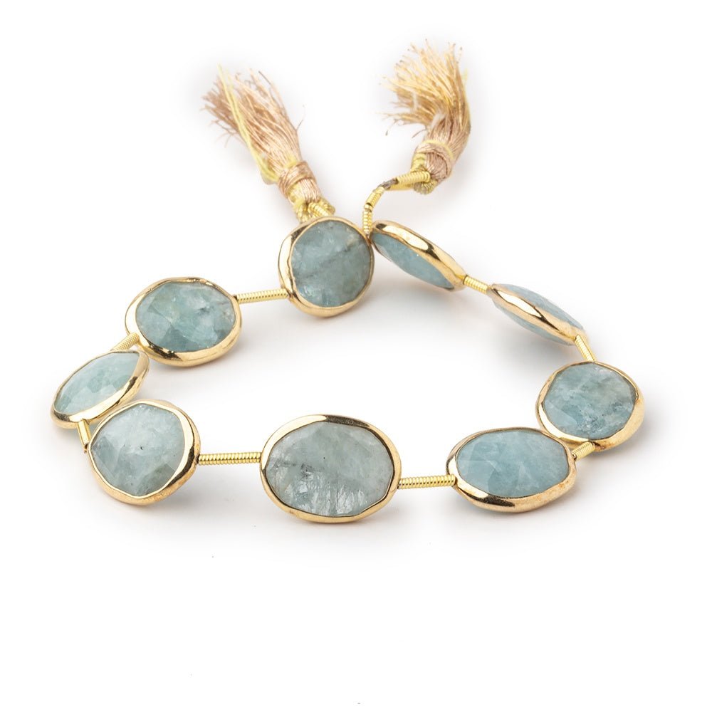 13x11-15x12mm Vermeil Bezel Aquamarine Faceted Nugget Beads 7 inch 9 pieces