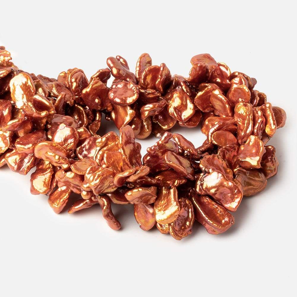 13x11-15x14mm Flaming Hot Orange Keshi Freshwater Pearls 16 inch 55 pieces