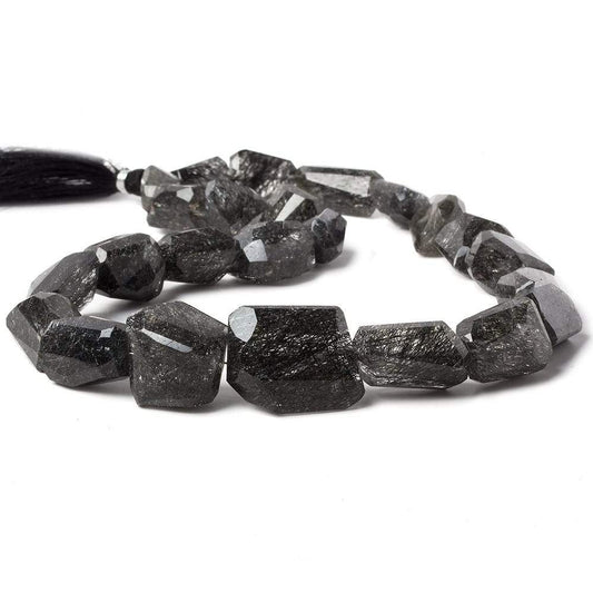 13x11mm - 23x19mm Black Tourmalinated Quartz faceted nugget Beads 15 inch 24 pcs A