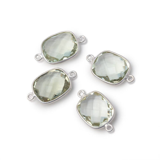 13x11mm Sterling Silver Bezel Prasiolite Faceted Rectangle Connector 1 piece
