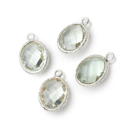 13x11mm Sterling Silver Textured Bezel Prasiolite Faceted Oval 1 Pendant