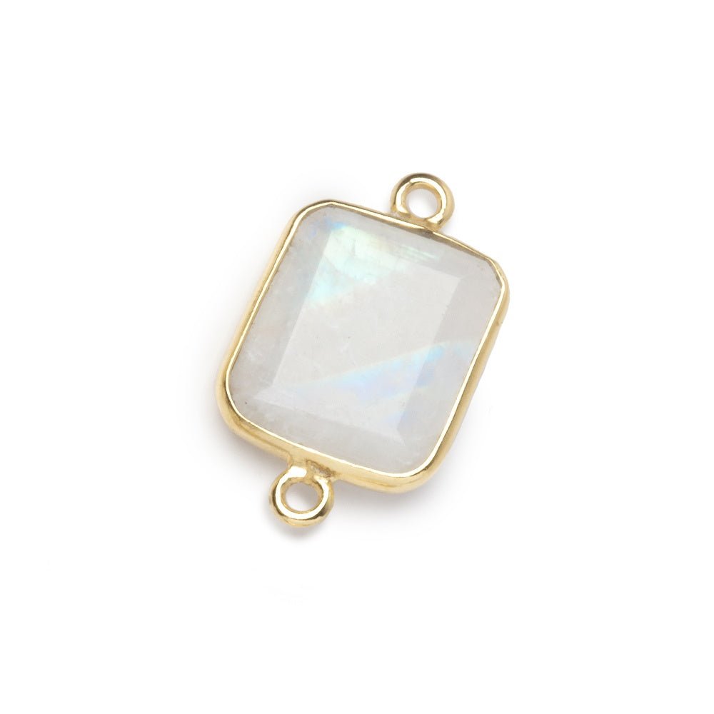 13x11mm Vermeil Bezel Rainbow Moonstone Rectangle Connector 1 piece