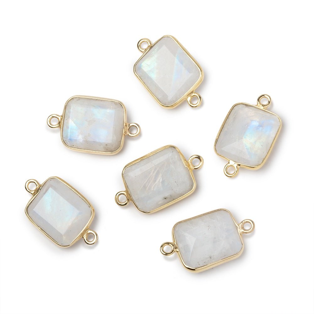 13x11mm Vermeil Bezel Rainbow Moonstone Rectangle Connector 1 piece