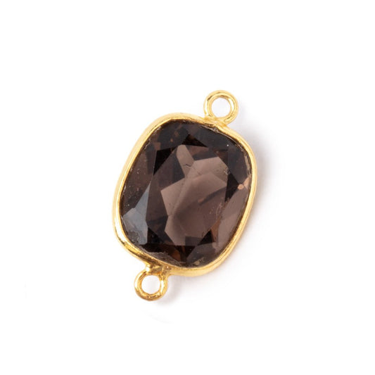 13x11mm Vermeil Bezel Smoky Quartz Pavilion Faceted Rectangle Connector 1 piece