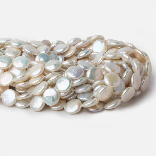 13x12.5mm Creamy White Coin Freshwater Pearls 16 inch 32 pieces AA