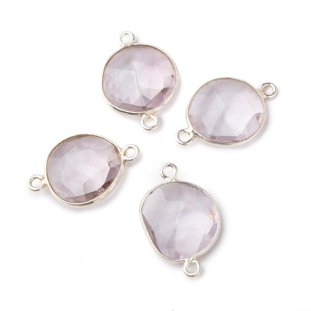 13x12mm Silver .925 Bezel Pink Amethyst Faceted Nugget Connector Set of 4 pieces