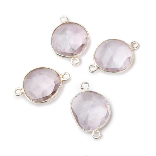 13x12mm Silver .925 Bezel Pink Amethyst Faceted Nugget Connector Set of 4 pieces