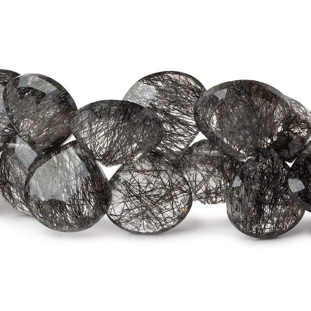 13x13-15x15mm Black Tourmalinated Quartz Heart Briolette 5 inch 23 beads AAA
