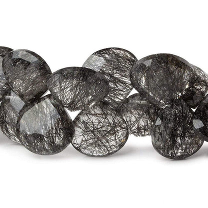 13x13-15x15mm Black Tourmalinated Quartz Heart Briolette 5 inch 23 beads AAA