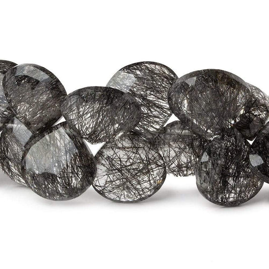 13x13-15x15mm Black Tourmalinated Quartz Heart Briolette 5 inch 23 beads AAA