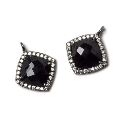 13x13mm Black Gold Bezeled White CZ and Black Chalcedony Pillow Pendant 1 piece