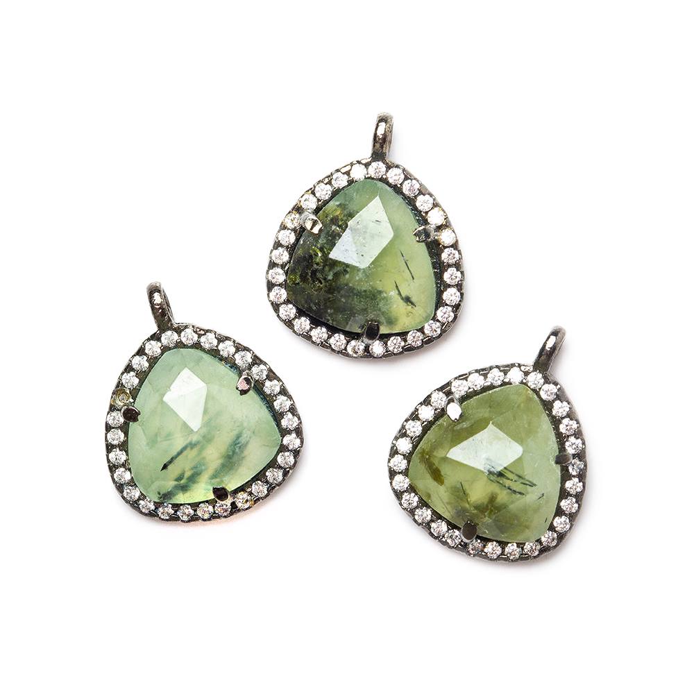 13x13mm Black Gold Bezeled White CZ and Prehnite Heart Pendant 1 piece