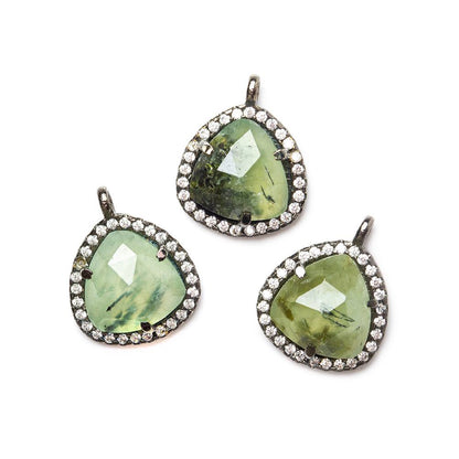 13x13mm Black Gold Bezeled White CZ and Prehnite Heart Pendant 1 piece