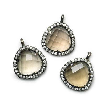 13mm Black Gold CZ Bezel Smoky Hydro Quartz Faceted Heart Pendant 1 piece