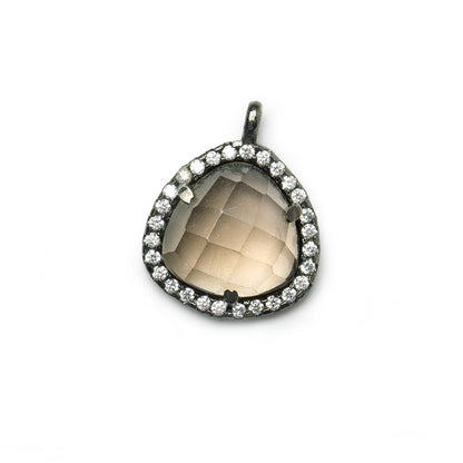 13mm Black Gold CZ Bezel Smoky Hydro Quartz Faceted Heart Pendant 1 piece