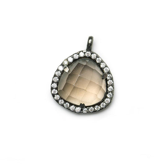 13mm Black Gold CZ Bezel Smoky Hydro Quartz Faceted Heart Pendant 1 piece