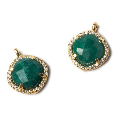 13x13mm Vermeil Bezeled White CZ and Green Onyx Pillow Pendant 1 piece