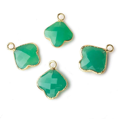 13x13mm Gold Leafed Dark Green Onyx Faceted Trillium Flower Focal Bead Pendant sold as 1 piece