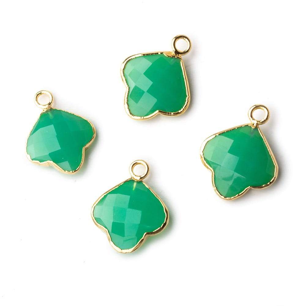 13x13mm Gold Leafed Green Onyx Faceted Trillium Flower Focal Bead Pendant sold as 1 piece