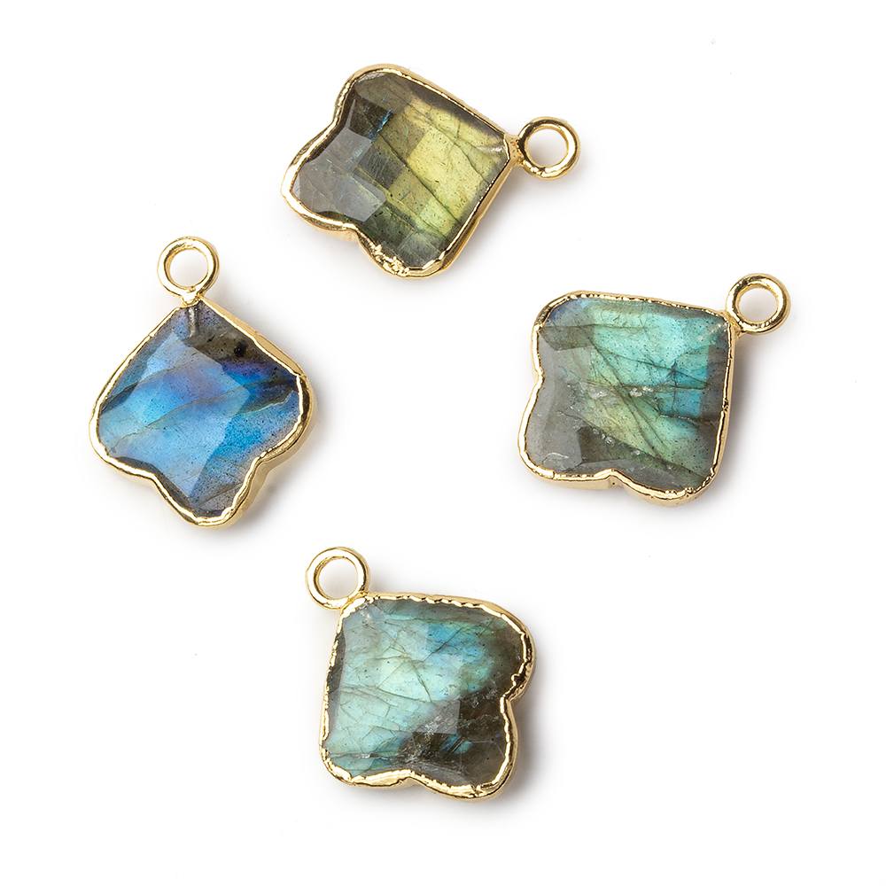 13x13mm Gold Leafed Labradorite Faceted Trillium Flower Focal Bead Pendant sold as 1 piece