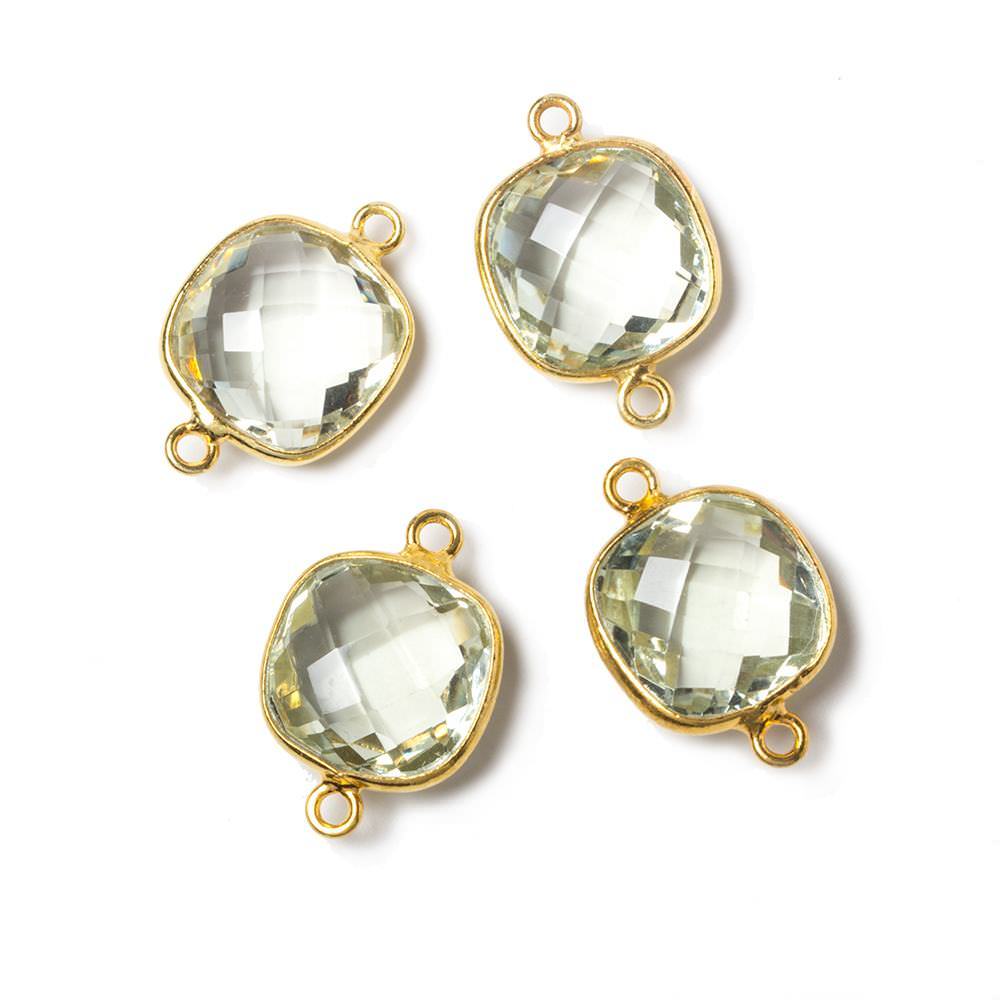 13x13mm Vermeil Bezeled Prasiolite faceted pillow Connector 1 piece