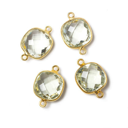 13x13mm Vermeil Bezeled Prasiolite faceted pillow Connector 1 piece