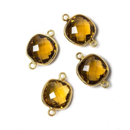 13x13mm Vermeil Bezeled Whiskey Quartz faceted pillow Connector 1 piece