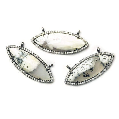 13x33mm Black Gold Bezel CZ & Dendritic Opal Marquise East West Connector 1 focal bead