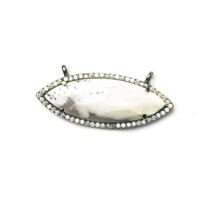 13x33mm Black Gold Bezel CZ & Dendritic Opal Marquise East West Connector 1 focal bead
